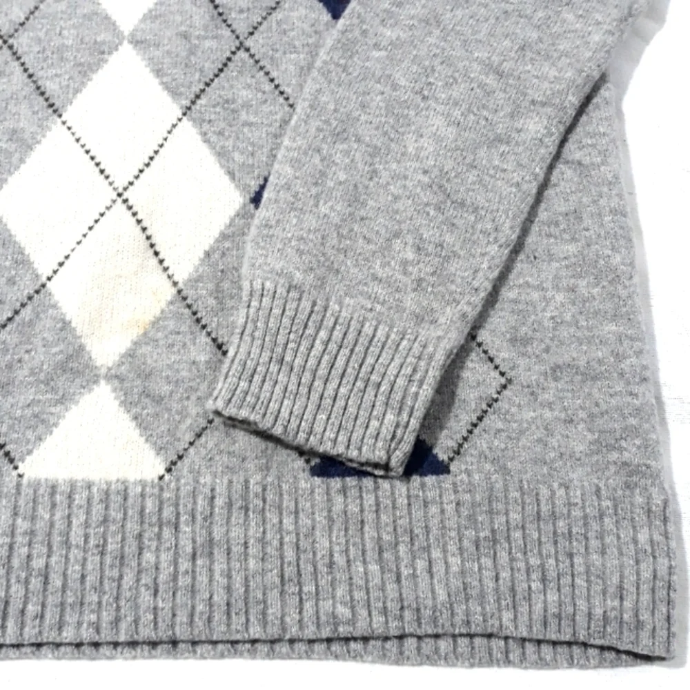 J. Crew Men's Sweater 100% lambswool gray blue and white size Large